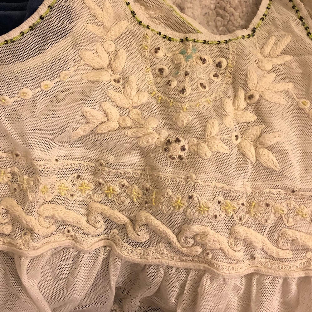 FP embroidered beaded sequined mesh peplum tank